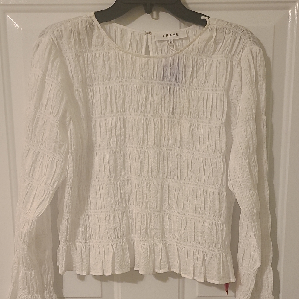 Frame Denim Women's Ivory Textured Blouse